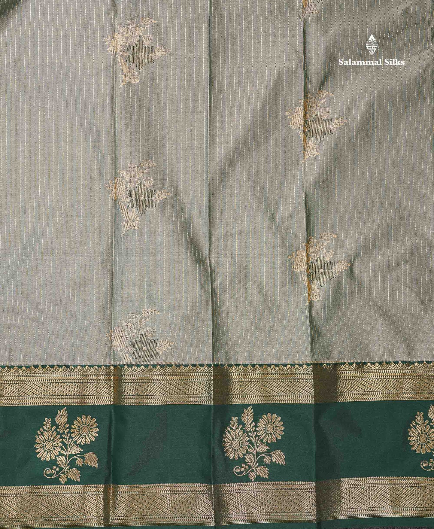 Beautiful Elaichi Green Zari Line With Butta Semi Silk Saree With Contrast Bottle Green Traditional Evening Morning Gap Border