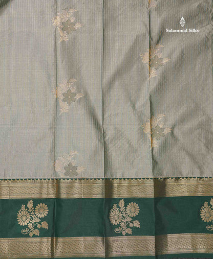 Beautiful Elaichi Green Zari Line With Butta Semi Silk Saree With Contrast Bottle Green Traditional Evening Morning Gap Border