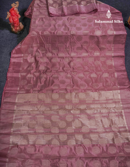 Beautiful Pink Shade Semi Raw Silk Saree With Fancy Border