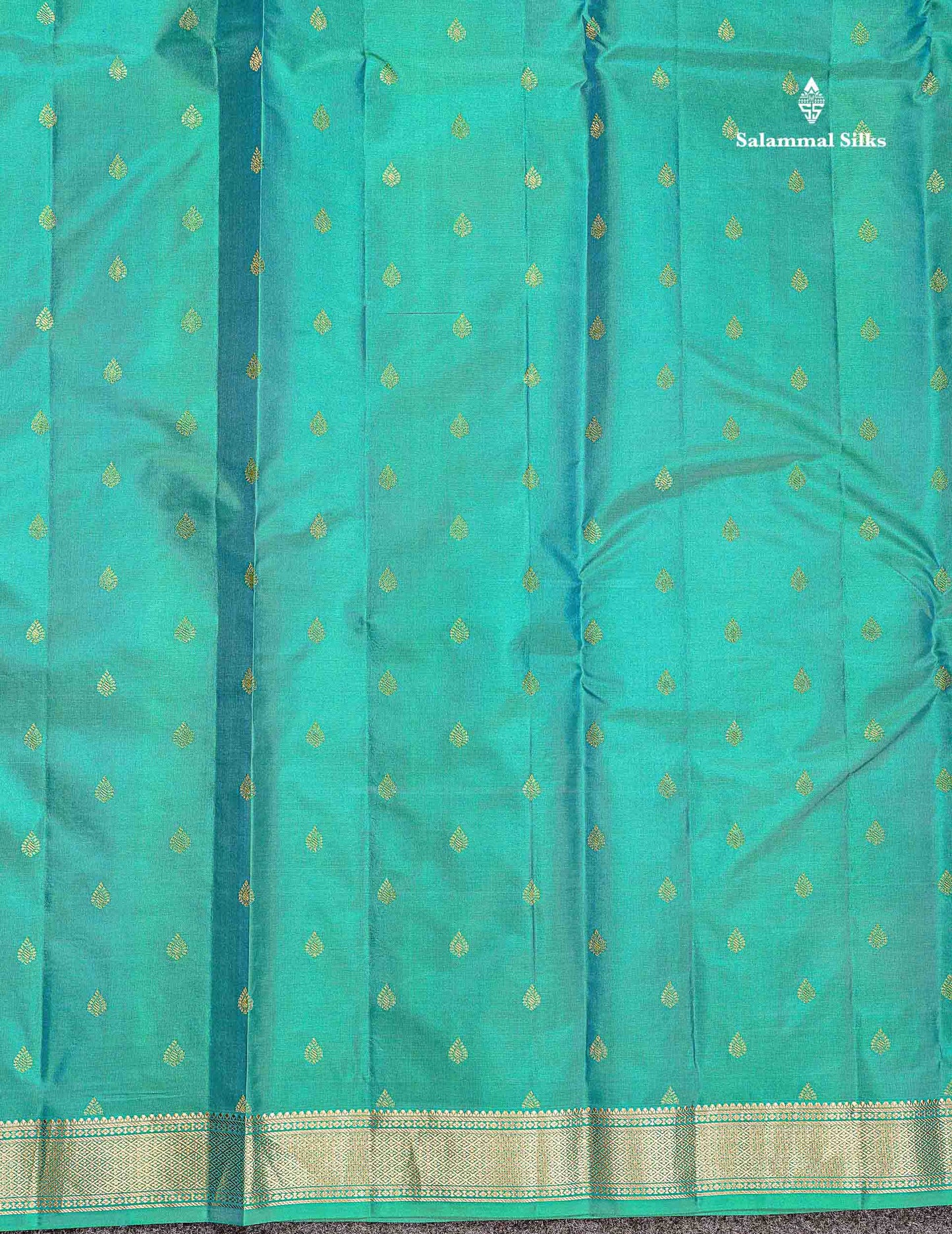 Pure Kanjivaram Silk Saree - Sapphire Green Colour Body Zari Buttas With Small Border