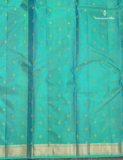 Pure Kanjivaram Silk Saree - Sapphire Green Colour Body Zari Buttas With Small Border