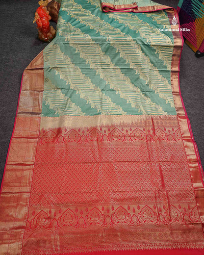 Beautiful Dual Tone Peacock Blue Semi Silk Saree With Contrast Red Traditional Evening Morning Border