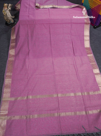 Light Lavender Linen Cotton Mix Fancy Saree With Blouse