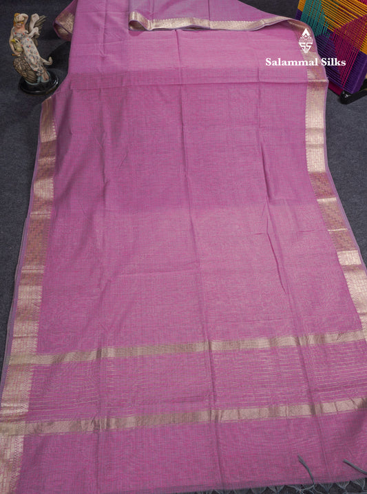 Light Lavender Linen Cotton Mix Fancy Saree With Blouse