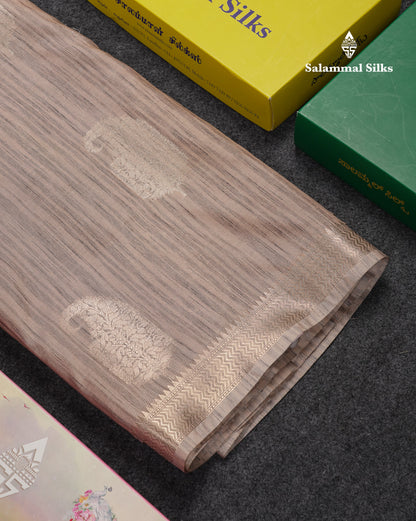 Beautiful Light Brown Jute Mix Saree With Small Fancy Border