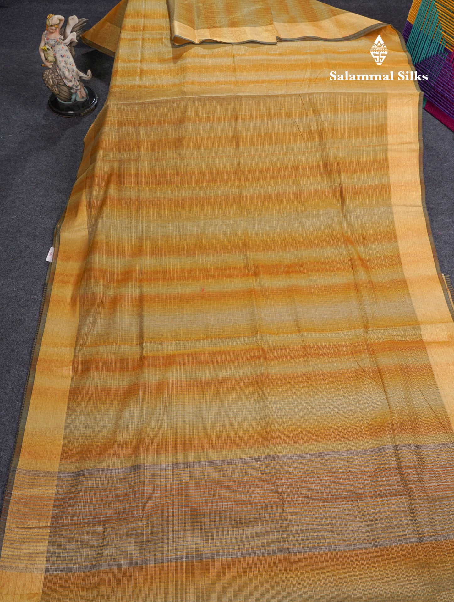 Mustard Yellow Silver Zari Lines Linen Cotton Mix Fancy Saree With Blouse