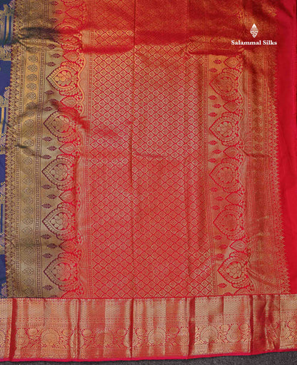 Beautiful Dual Tone Peacock Blue Semi Silk Saree With Contrast Red Traditional Evening Morning Border