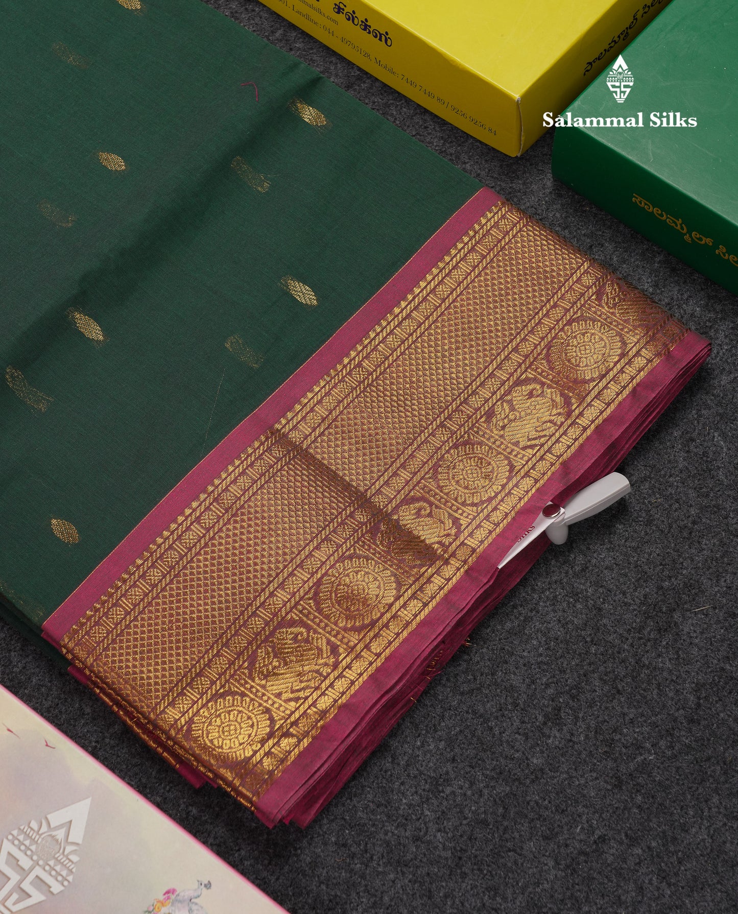 Beautiful Dark Brown Pure Cotton Saree With Contrast Magenta Traditional Border