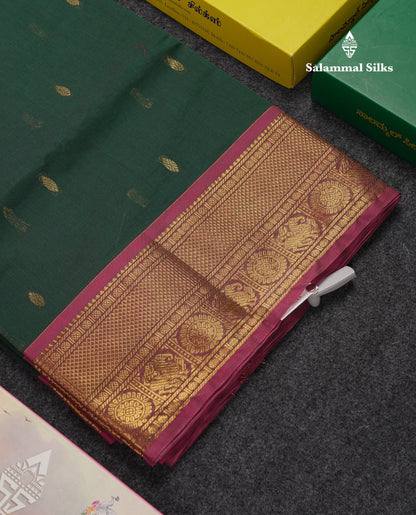 Beautiful Dark Brown Pure Cotton Saree With Contrast Magenta Traditional Border