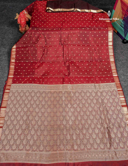 Pure Kanjivaram Silk Saree - Maroon Colour Body Zari Buttas With Small Border 
