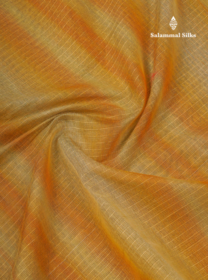 Mustard Yellow Silver Zari Lines Linen Cotton Mix Fancy Saree With Blouse