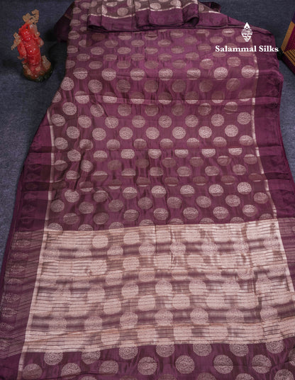 Beautiful Pink Shade Semi Raw Silk Saree With Fancy Border