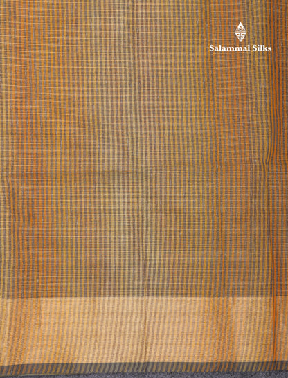 Mustard Yellow Silver Zari Lines Linen Cotton Mix Fancy Saree With Blouse