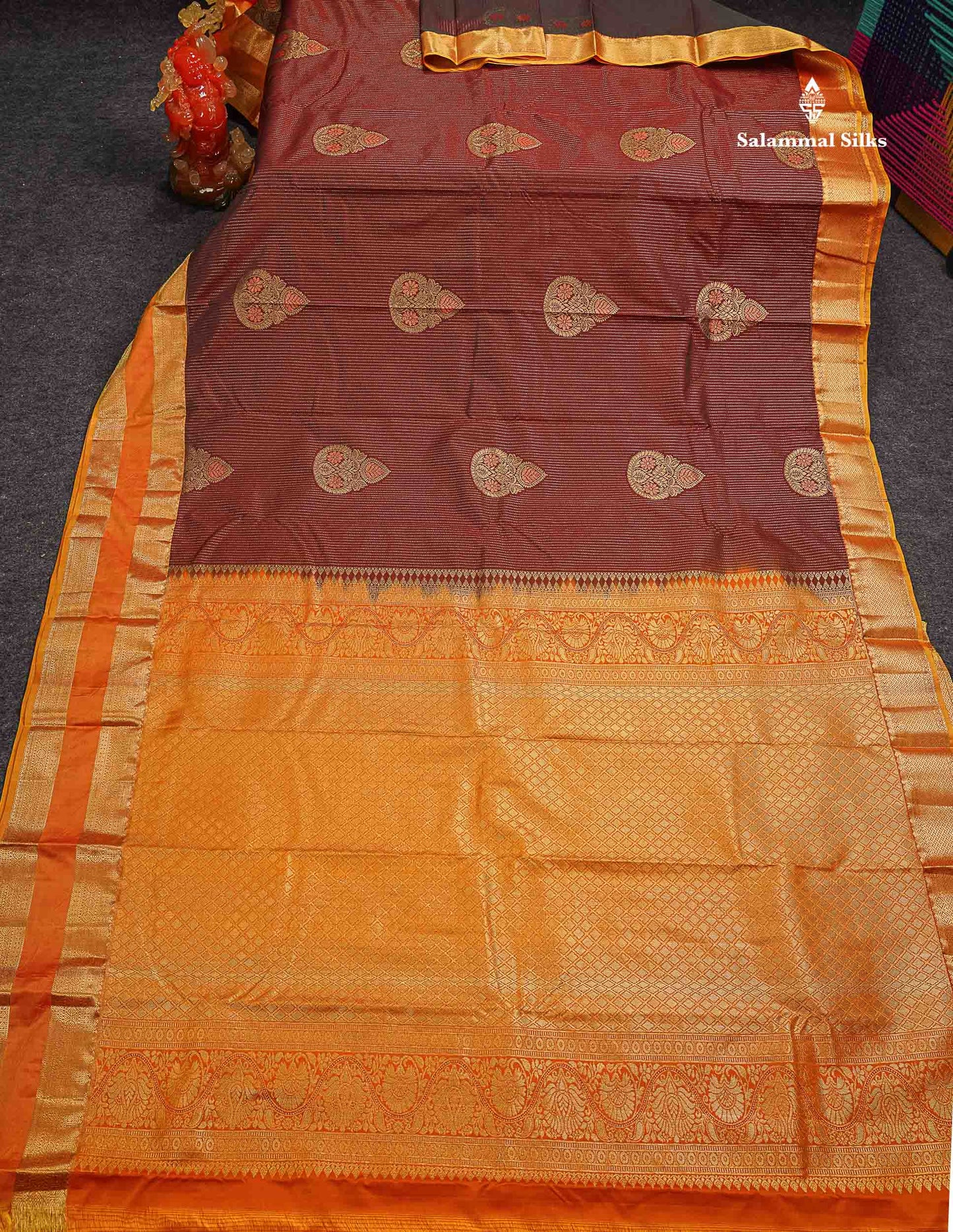 Beautiful Dual Tone Blueish Grey Zari Line With Butta Semi Silk Saree With Contrast Manthulir Green Traditional Evening Morning Gap Border