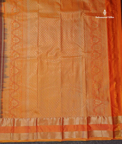 Beautiful Dual Tone Blueish Grey Zari Line With Butta Semi Silk Saree With Contrast Manthulir Green Traditional Evening Morning Gap Border