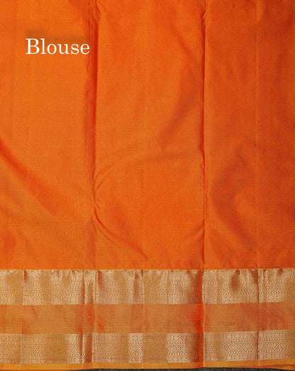 Beautiful Dual Tone Blueish Grey Zari Line With Butta Semi Silk Saree With Contrast Manthulir Green Traditional Evening Morning Gap Border
