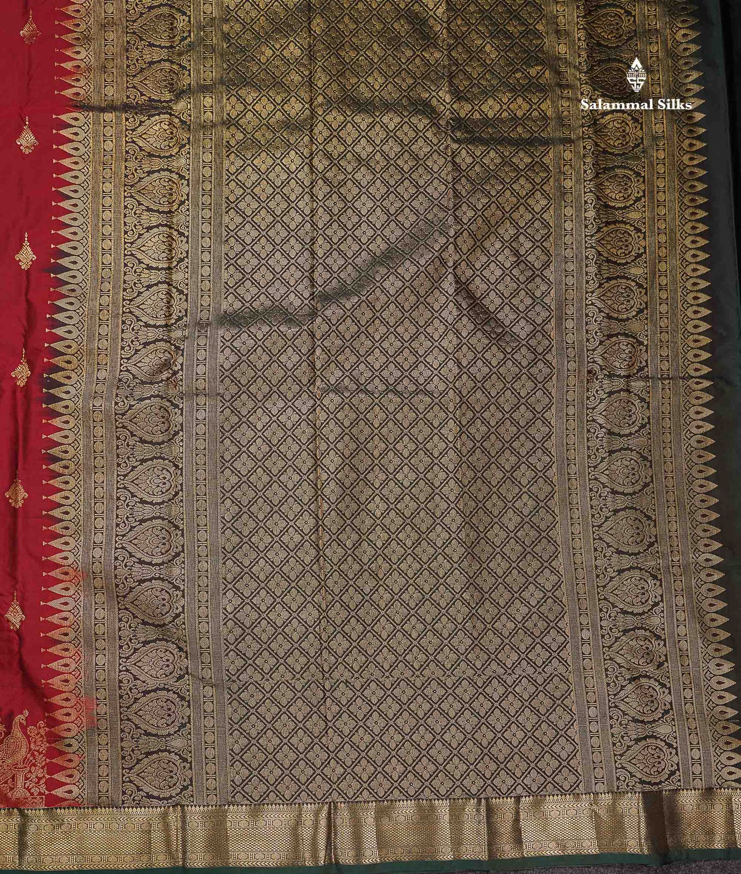 Beautiful Maroon Zari Butta Semi Silk Saree With Contrast Bottle Green Small Traditional & Fancy Border