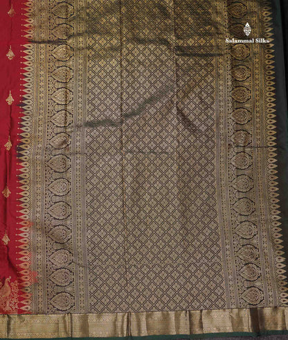 Beautiful Maroon Zari Butta Semi Silk Saree With Contrast Bottle Green Small Traditional & Fancy Border