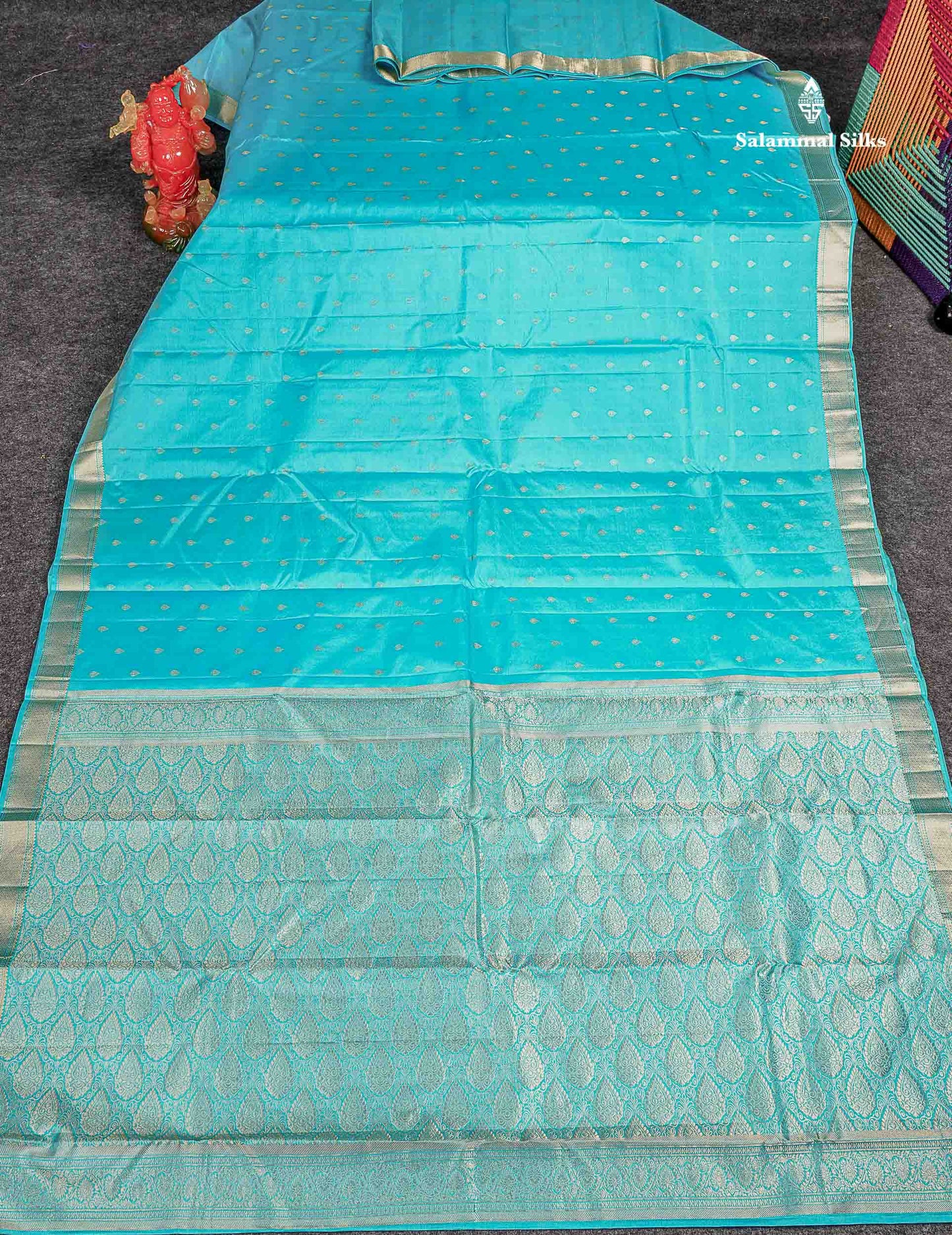 Pure Kanjivaram Silk Saree - Sapphire Blue Colour Body Zari Buttas With Small Border 