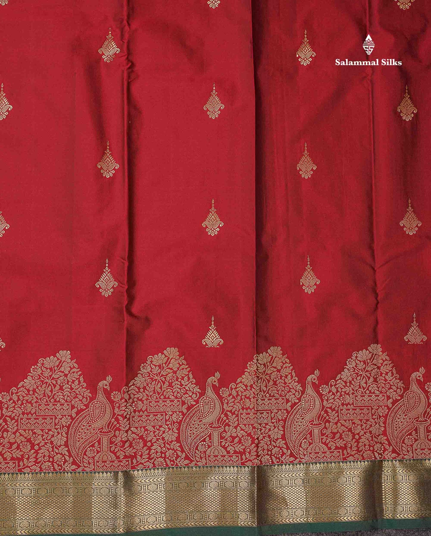 Beautiful Maroon Zari Butta Semi Silk Saree With Contrast Bottle Green Small Traditional & Fancy Border