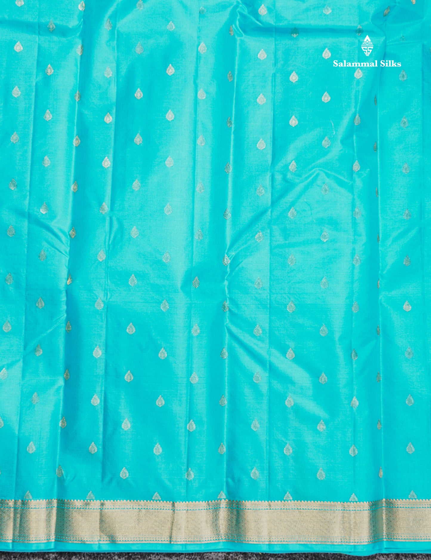Pure Kanjivaram Silk Saree - Sapphire Green Colour Body Zari Buttas With Small Border