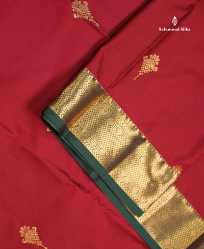 Beautiful Maroon Zari Butta Semi Silk Saree With Contrast Bottle Green Small Traditional & Fancy Border