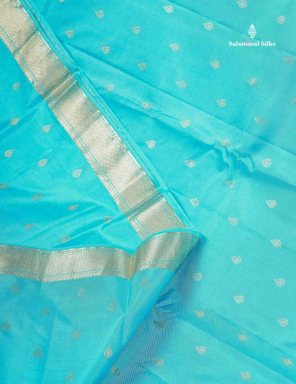 Pure Kanjivaram Silk Saree - Sapphire Green Colour Body Zari Buttas With Small Border
