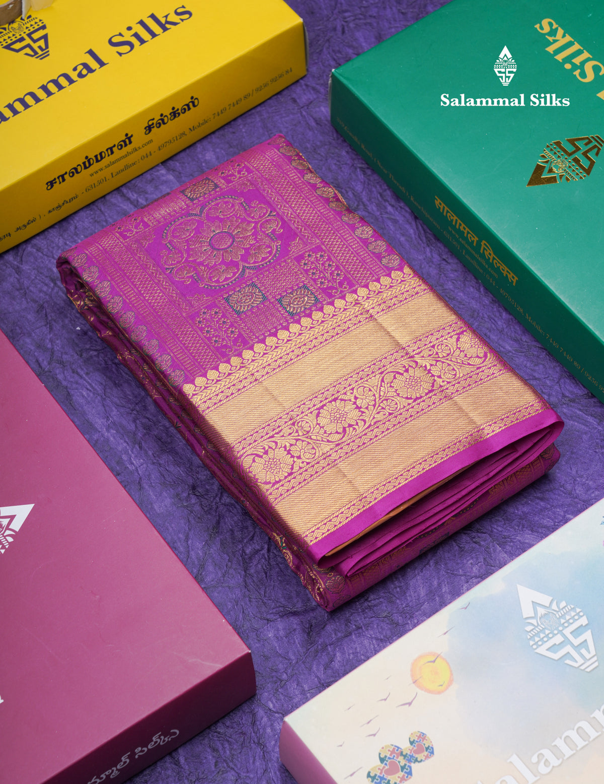 Purple Beautiful Menakari Work Bridal Pure Kanjivaram Silk Saree With Traditional Border