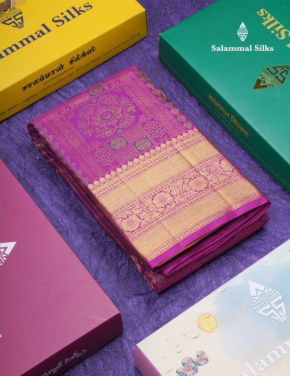 Purple Beautiful Menakari Work Bridal Pure Kanjivaram Silk Saree With Traditional Border