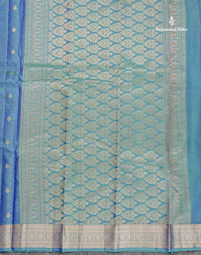 Pure Kanjivaram Silk Saree - Peacock Blue Colour Body Zari Buttas With Medium Border