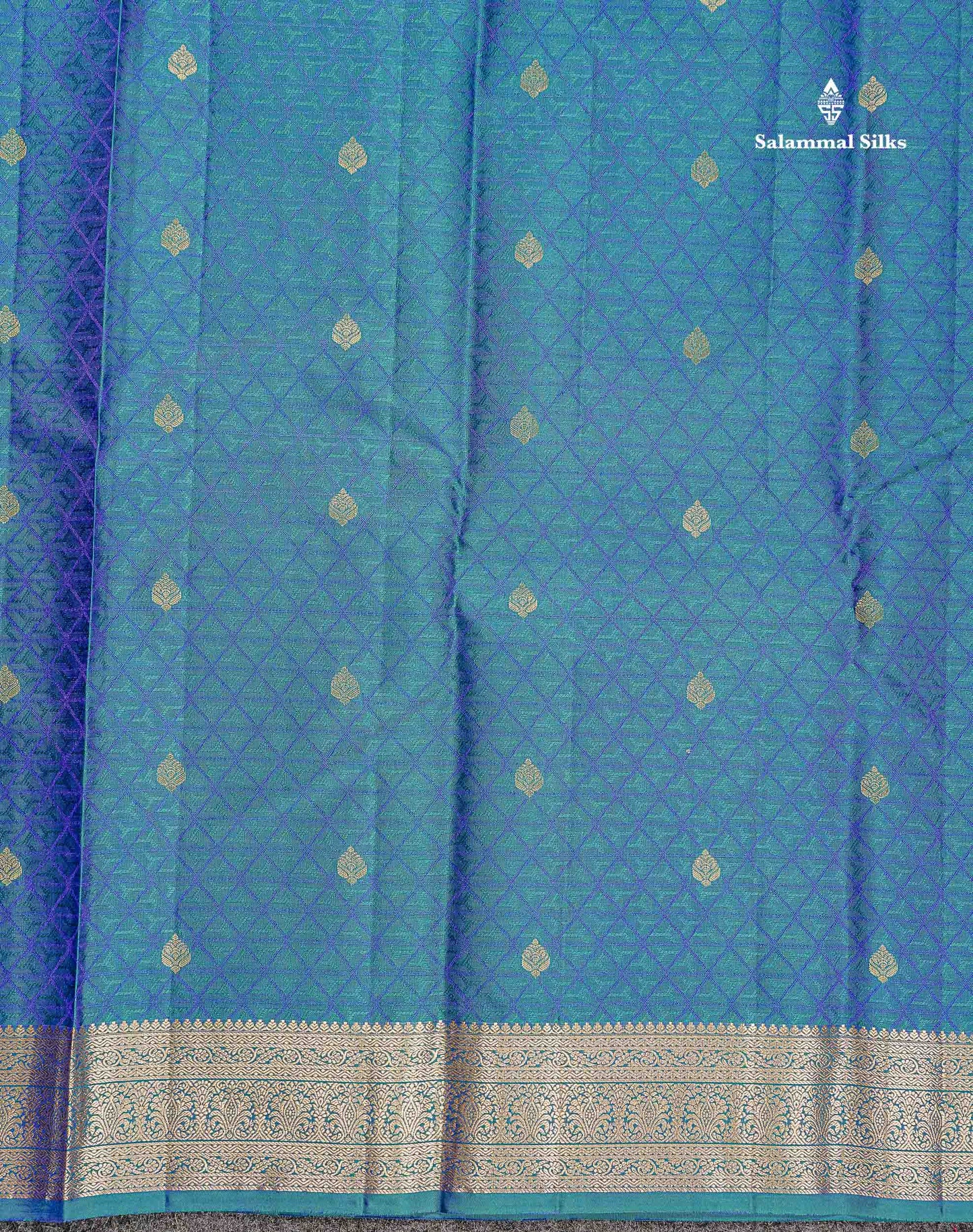 Pure Kanjivaram Silk Saree - Peacock Blue Colour Body Zari Buttas With Medium Border