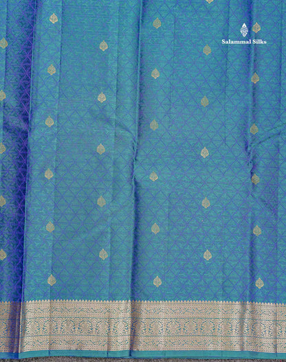 Pure Kanjivaram Silk Saree - Peacock Blue Colour Body Zari Buttas With Medium Border