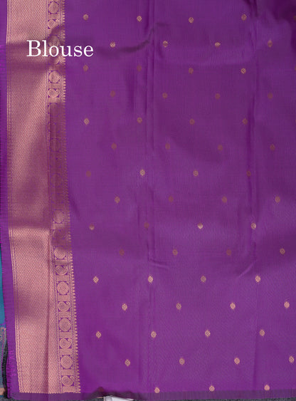 Beautiful Dual Tone Pink Semi Silk Saree With Contrast Peacock Green Blouse