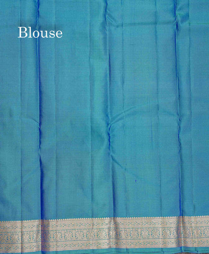 Pure Kanjivaram Silk Saree - Peacock Blue Colour Body Zari Buttas With Medium Border