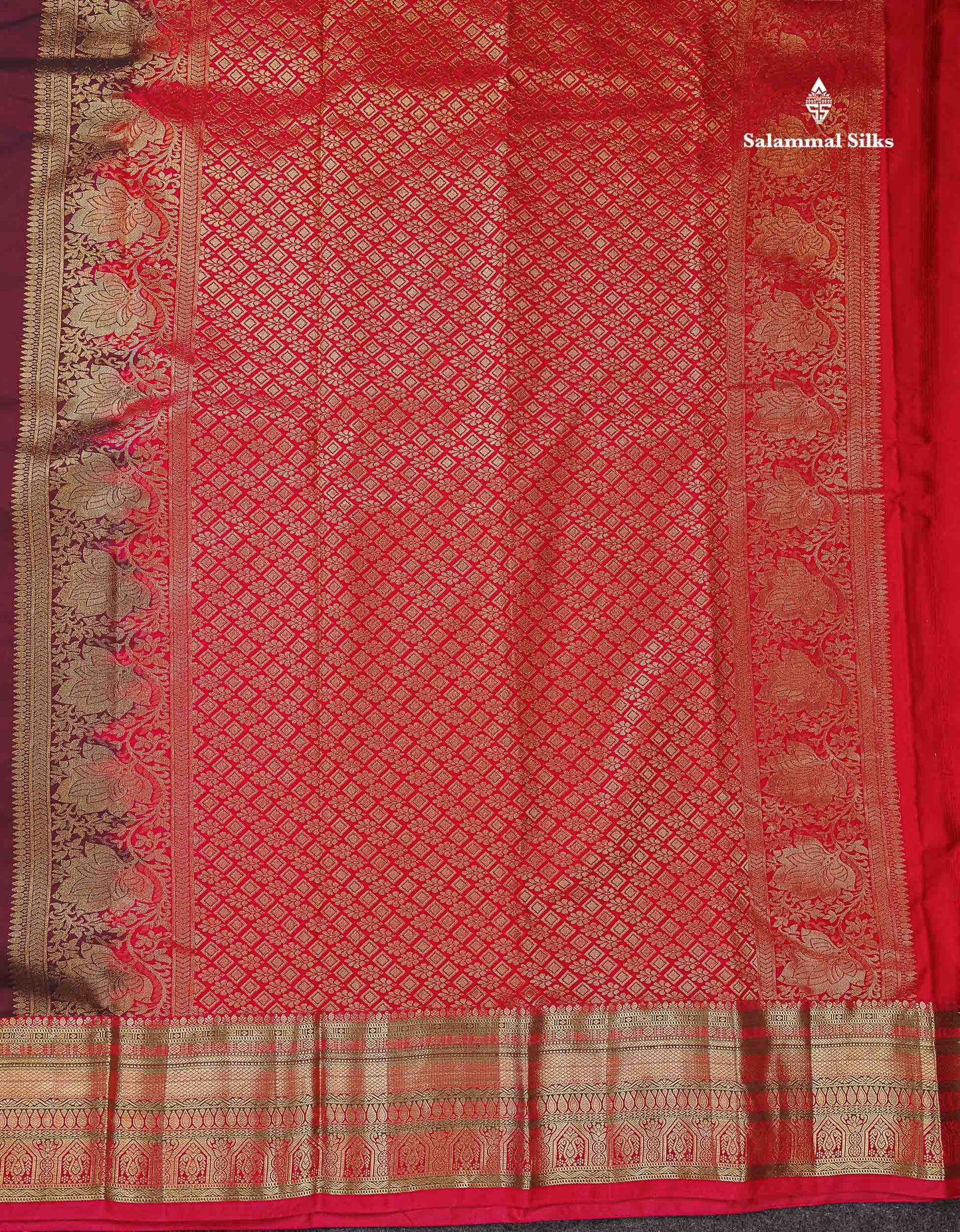 Beautiful Dark Maroon Zari Butta Semi Silk Saree With Contrast Chilli Red Traditional  Border