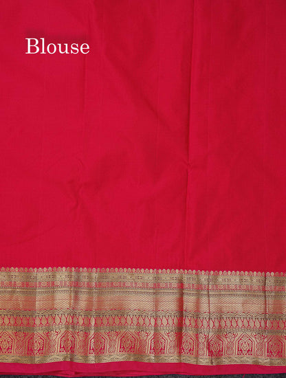 Beautiful Dark Maroon Zari Butta Semi Silk Saree With Contrast Chilli Red Traditional  Border