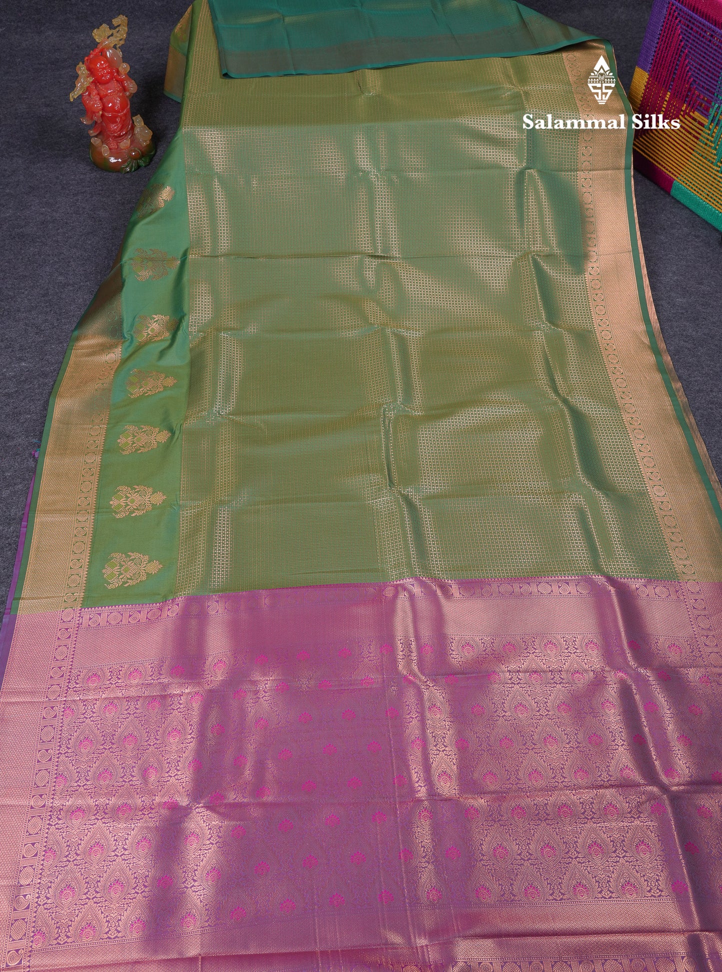 Beautiful Dual Tone Pink Semi Silk Saree With Contrast Peacock Green Blouse