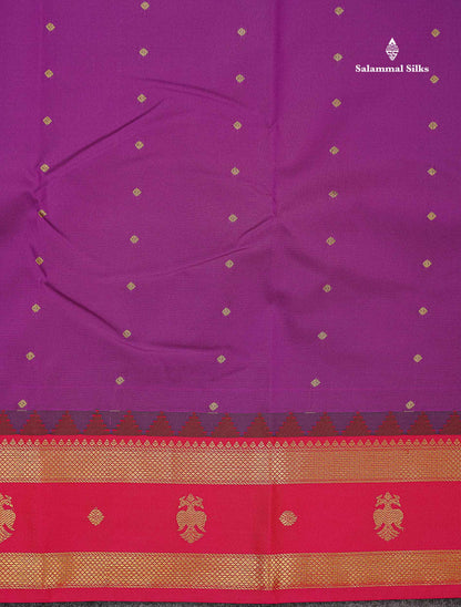 Beautiful Bottle Green Small Zari Buttas Semi Silk Saree With Contrast Pink Traditional Iruthalai Pakshi Gap Border