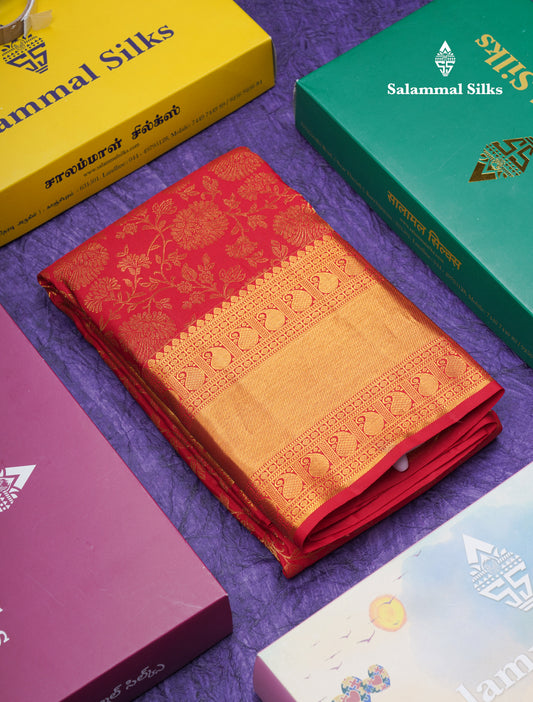 Beautiful Reddish Maroon Pure Kanjivaram Silk Saree With Traditional Border