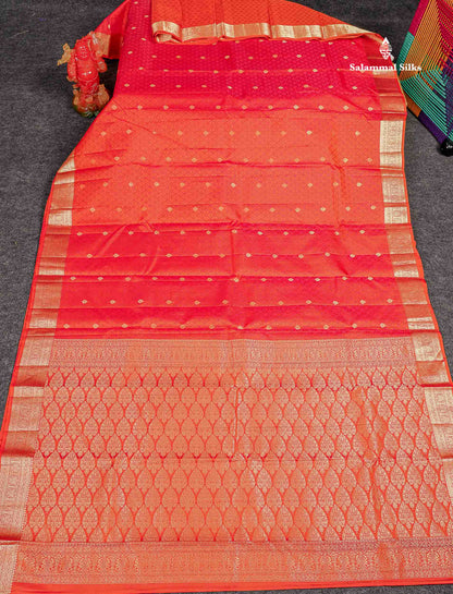 Pure Kanjivaram Silk Saree - Orange Colour Body Zari Buttas With Medium Border 
