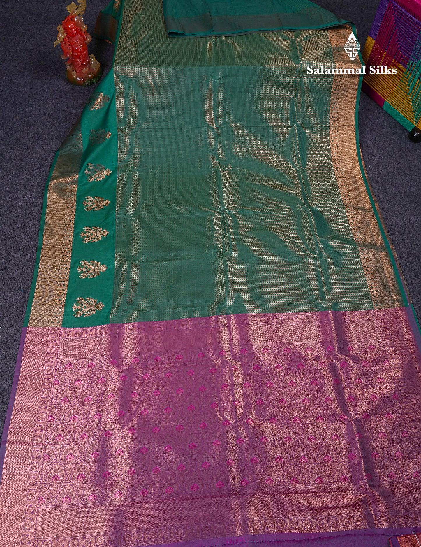 Beautiful Dual Tone Pink Semi Silk Saree With Contrast Peacock Green Blouse
