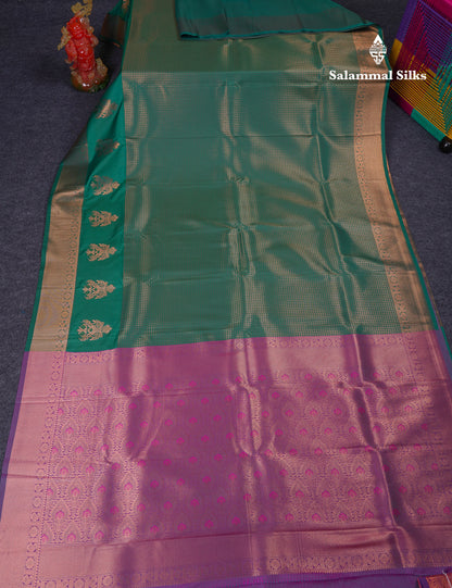 Beautiful Dual Tone Pink Semi Silk Saree With Contrast Peacock Green Blouse