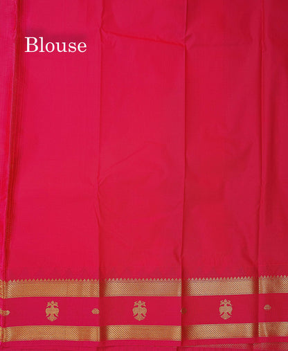Beautiful Bottle Green Small Zari Buttas Semi Silk Saree With Contrast Pink Traditional Iruthalai Pakshi Gap Border