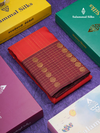 Dual Tone Red Fancy Pure Kanjivaram Silk Saree With Contrast Dark Maroon Border