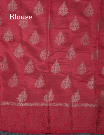 Beautiful Dark Magenta Semi Raw Silk Saree With Fancy Border