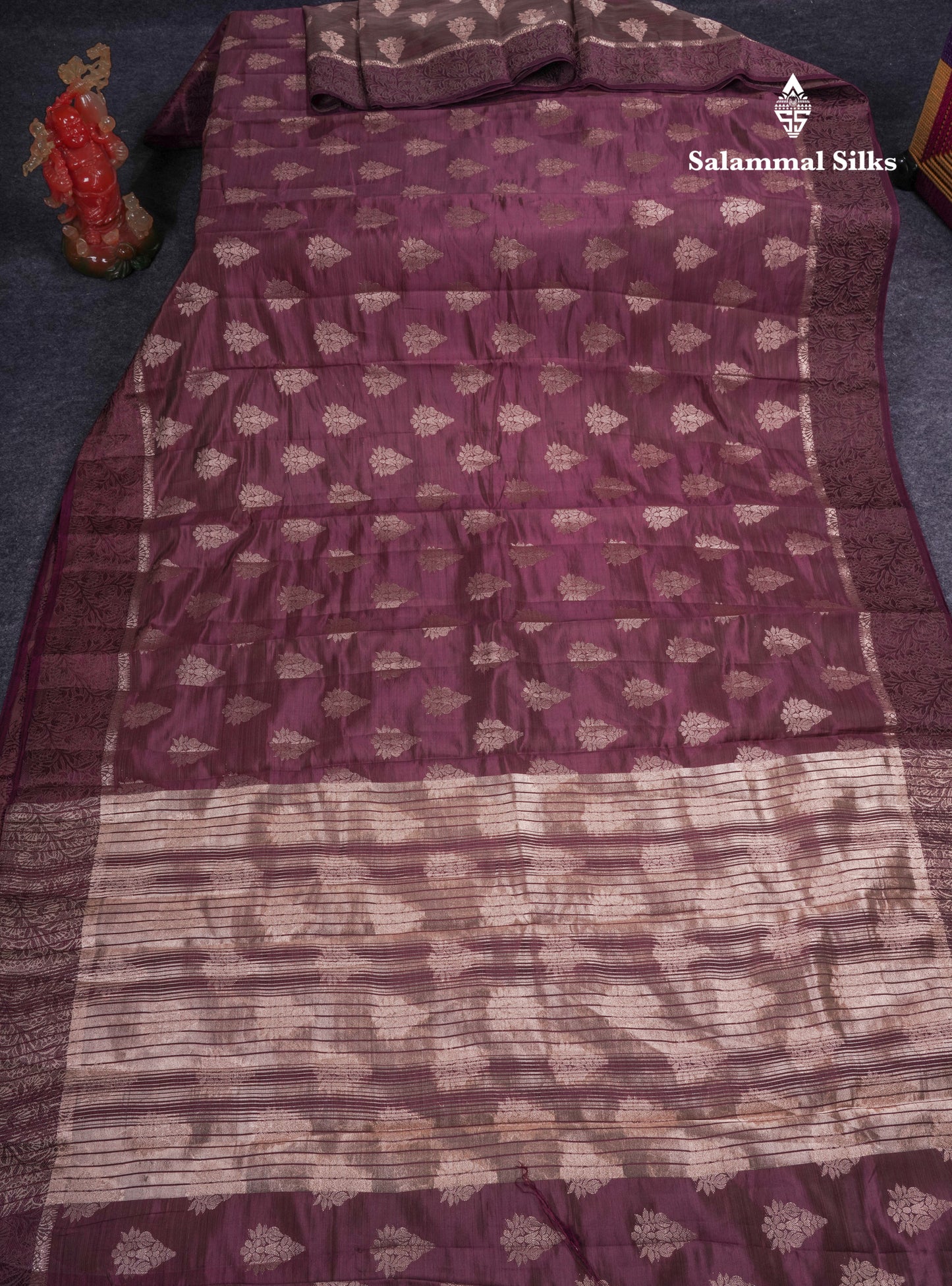 Beautiful Dark Magenta Semi Raw Silk Saree With Fancy Border