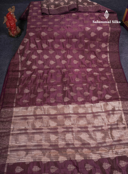 Beautiful Dark Magenta Semi Raw Silk Saree With Fancy Border