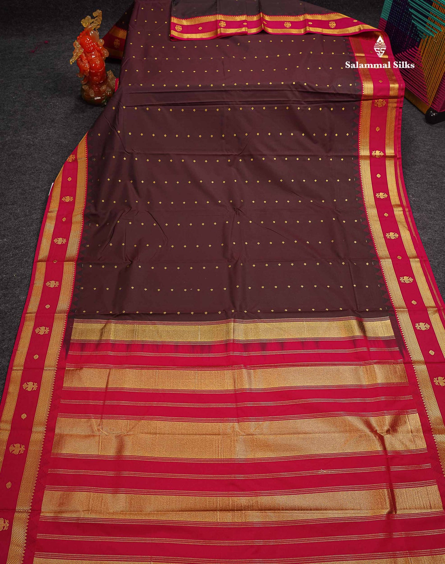 Beautiful Bottle Green Small Zari Buttas Semi Silk Saree With Contrast Pink Traditional Iruthalai Pakshi Gap Border