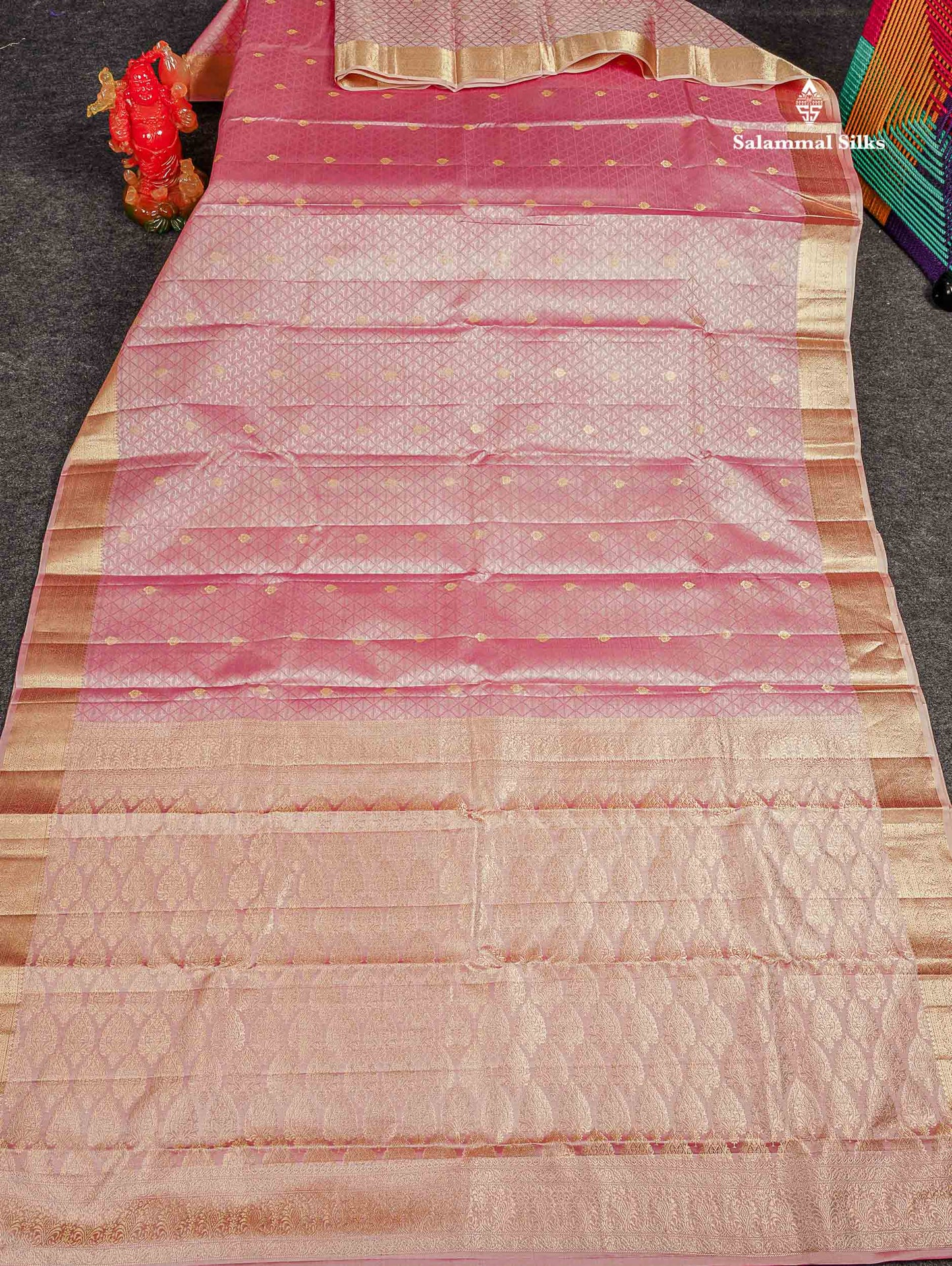 Pure Kanjivaram Silk Saree - Baby Pink Colour Body Zari Buttas With Medium Border 
