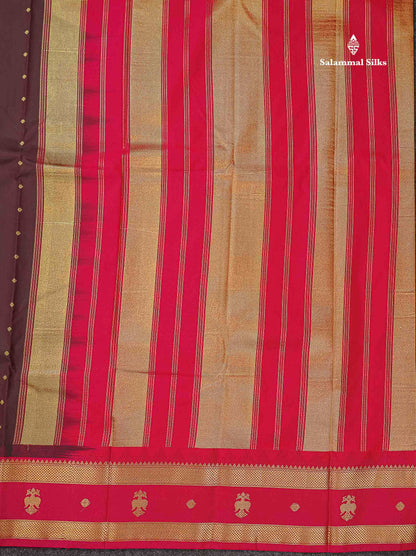 Beautiful Bottle Green Small Zari Buttas Semi Silk Saree With Contrast Pink Traditional Iruthalai Pakshi Gap Border